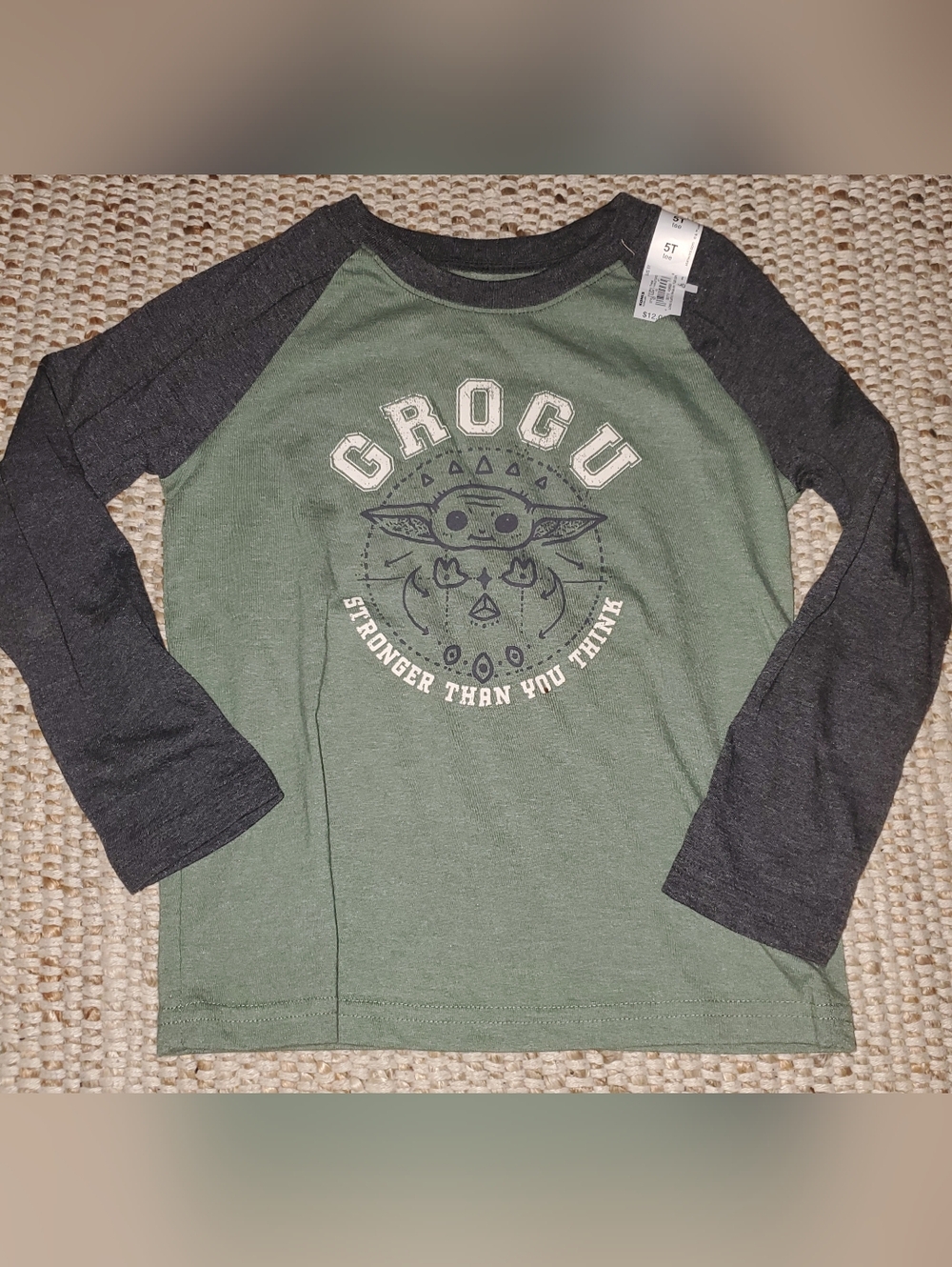 5T Grogu Raglan Long-Sleeve Tee for Kids - Green/Charcoal
